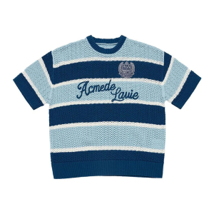 OVERSIZE STRIPE SHORT SLEEVE KNIT BLUE