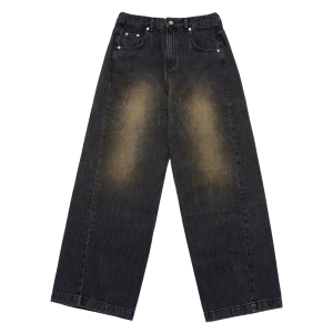 FRONT SIDE LINE SEMI TAPERED DENIM PANTS BLACK