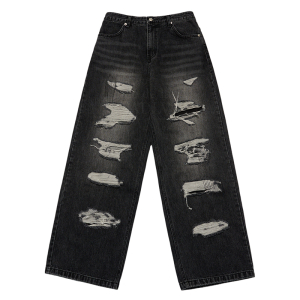 DAMAGE STITCH WASHING DENIM PANTS BLACK